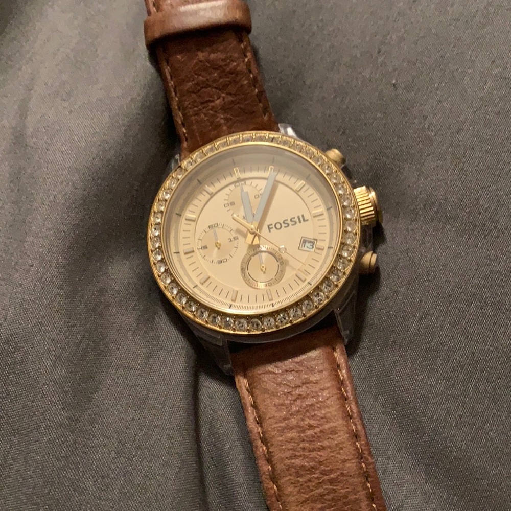 Fossil watch with Genuine Brown Leather Band